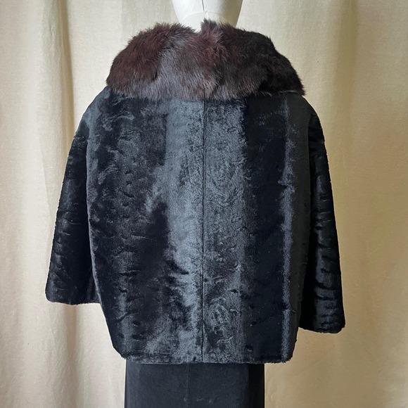 Vintage Sheared Fur Cape w/ Mink Collar Black Swing Evening Capelet M/L - Picture 4 of 9